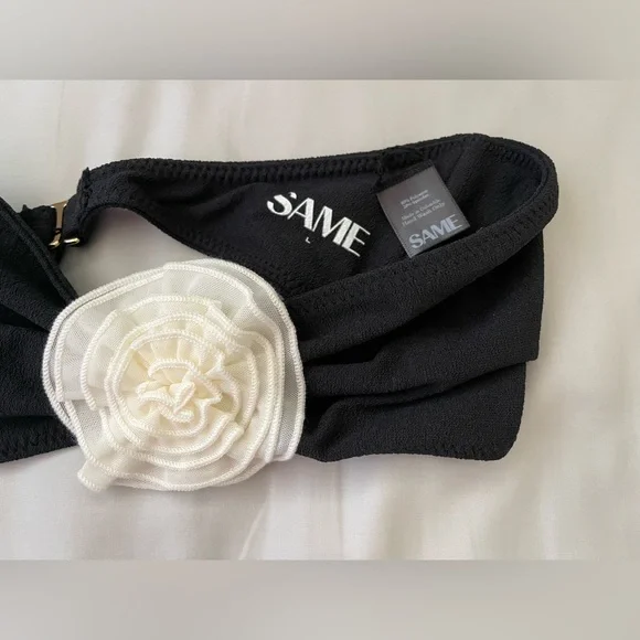 Currently SOLD OUT BNWT SAME Rose Bandeau Top (Faux Suede Black/Cream) in Size L - Picture 3 of 11